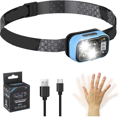 USB C Rechargeable Headlamp with Motion Sensor & Power Display